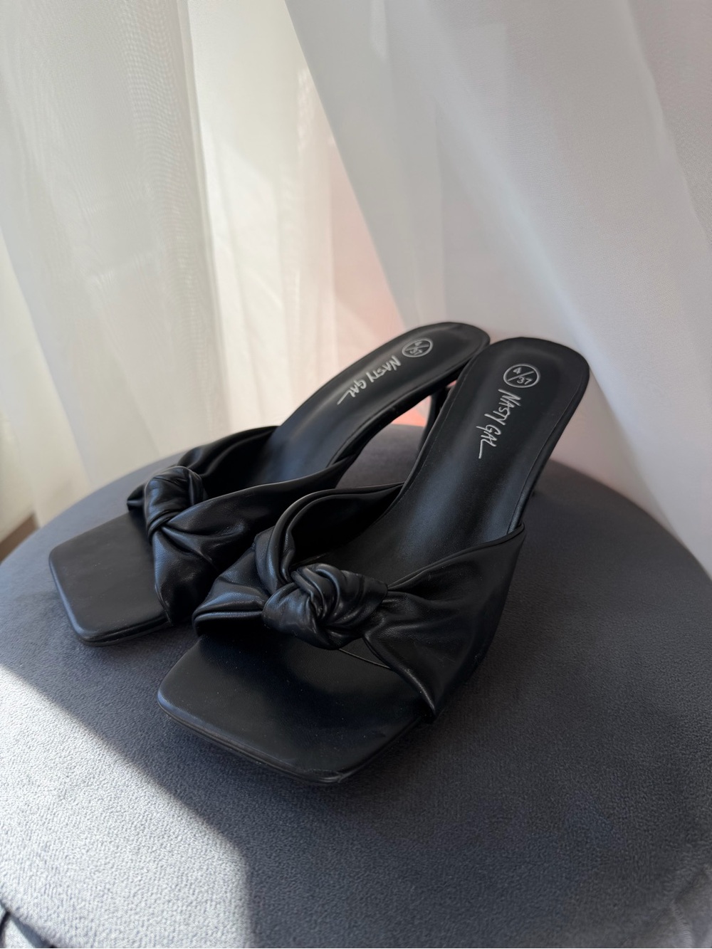 Nasty Gal Black Knotted Square-Toe Slide Mules - Low Heel